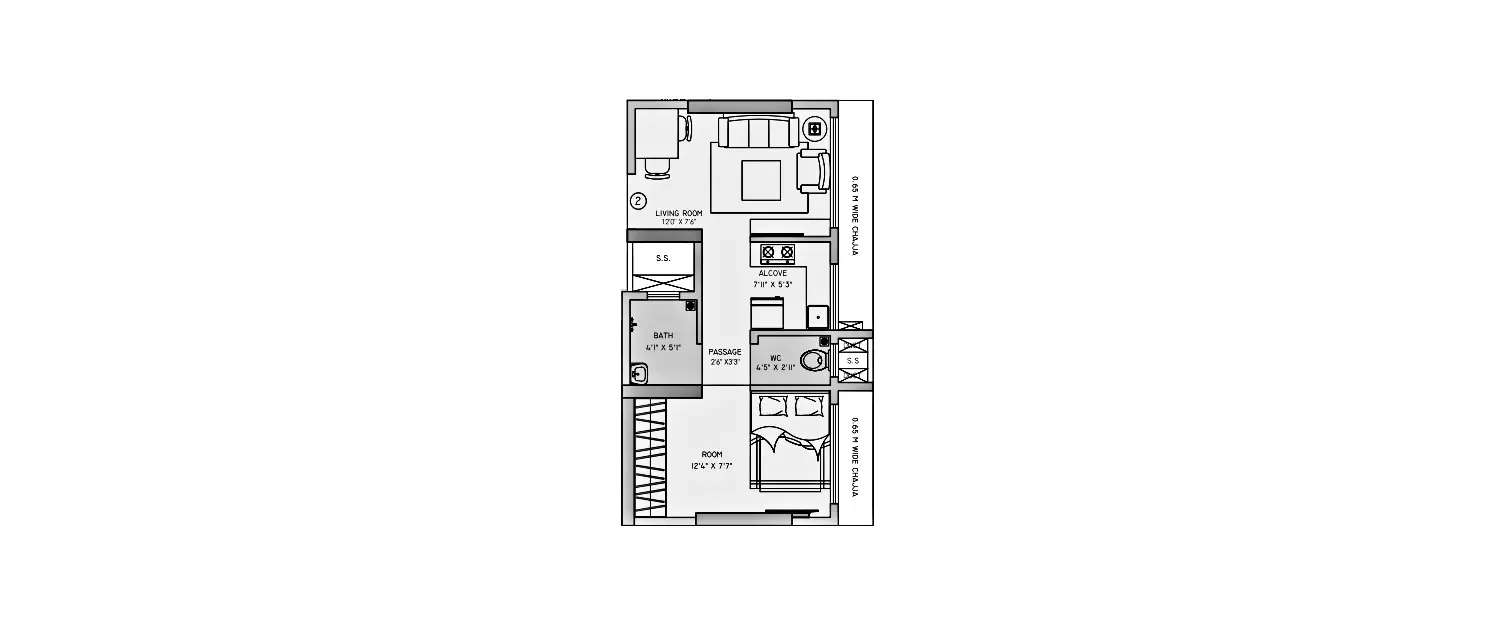 Floor plan for 1 BHK