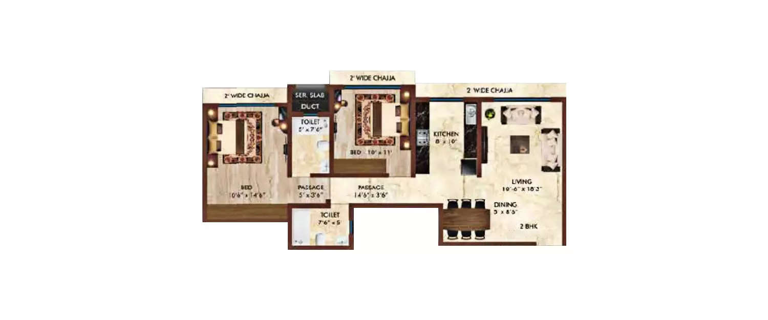 Floor plan for 2 BHK