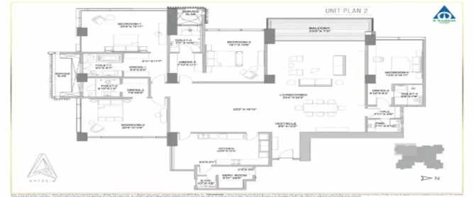 Raheja Artesia Worli - Floor plan 4 BHK 3702 Sq.ft