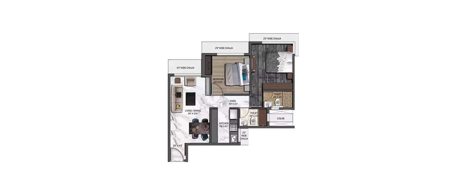Floor plan for 2 BHK