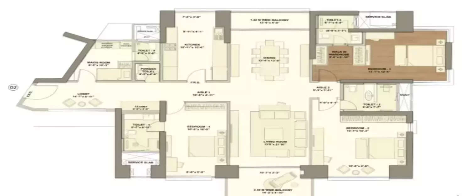 Floor plan for 3 BHK