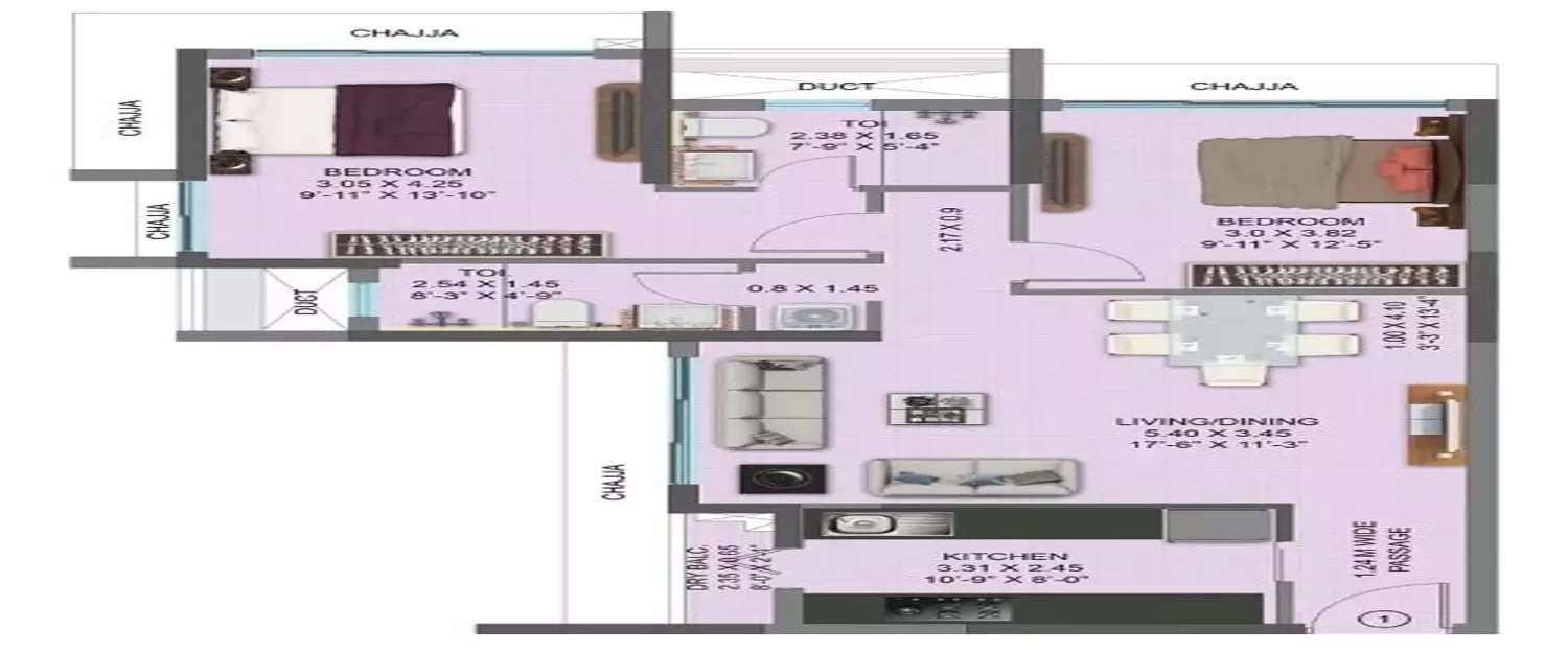 Floor plan for 2 BHK