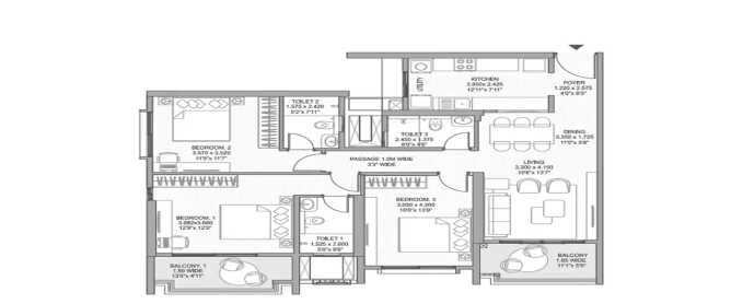 Raheja Stellar Undri - Floor plan 3 BHK 1727 Sq.ft