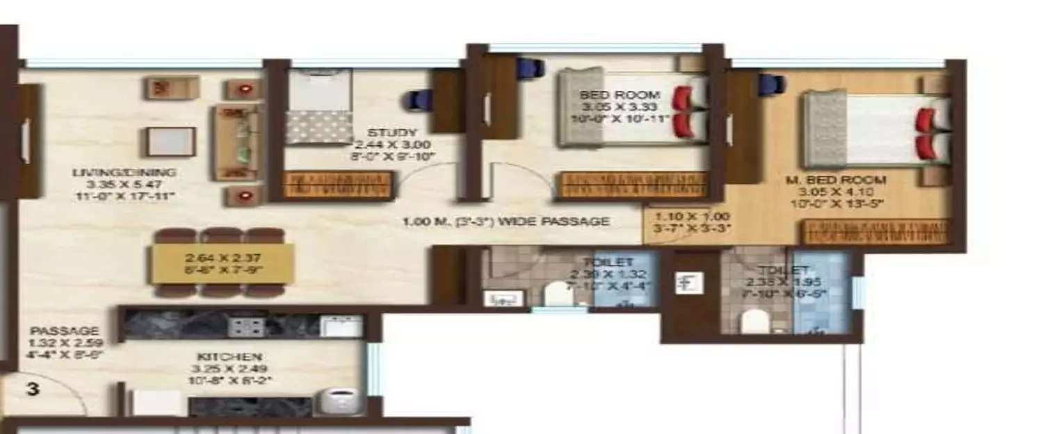 Floor plan for 2.5 BHK