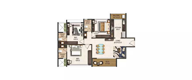 Kamdhenu One True Upgrade Sanpada - Floor plan 3 BHK 1085 Sq.ft
