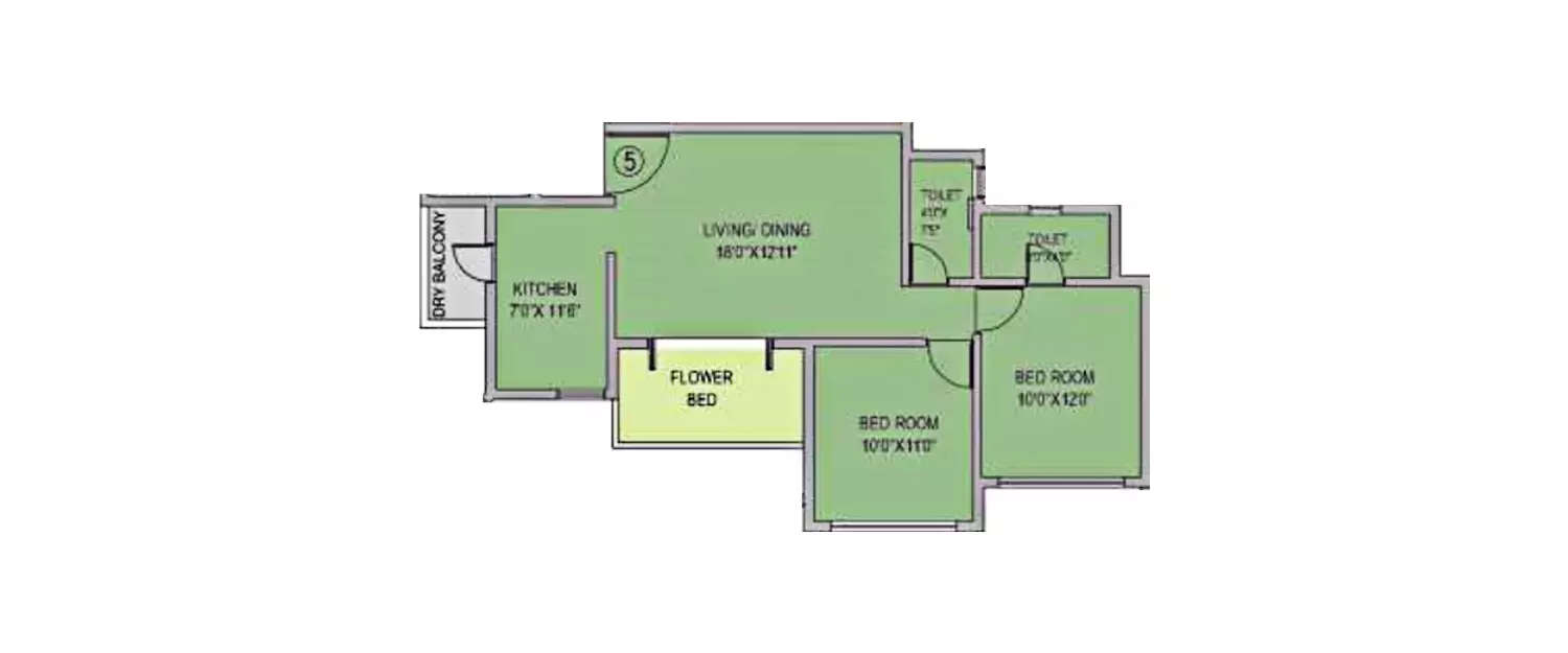 Floor plan for 2 BHK