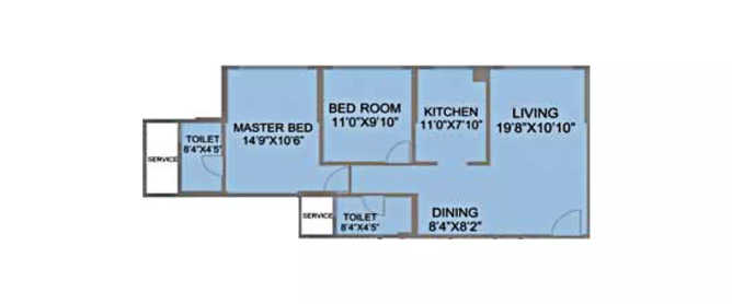 Nahar Cayenne Powai - Floor plan 2 BHK 784 Sq.ft