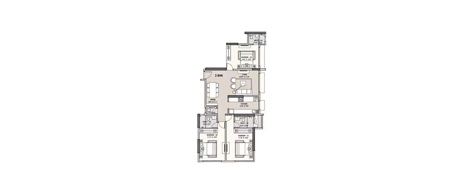 Floor plan for 3 BHK