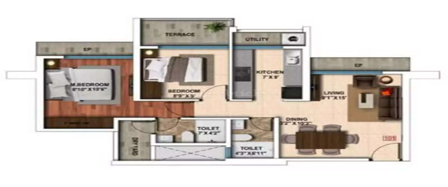 Floor plan for 2 BHK
