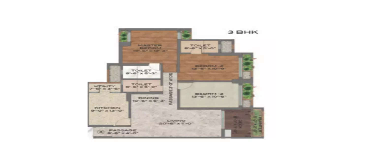 Floor plan for 3 BHK