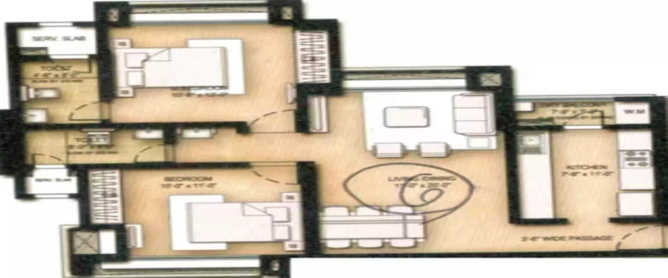 Neelkanth D3 Zinnia Ghodbunder Road - Floor plan 2 BHK 796 Sq.ft