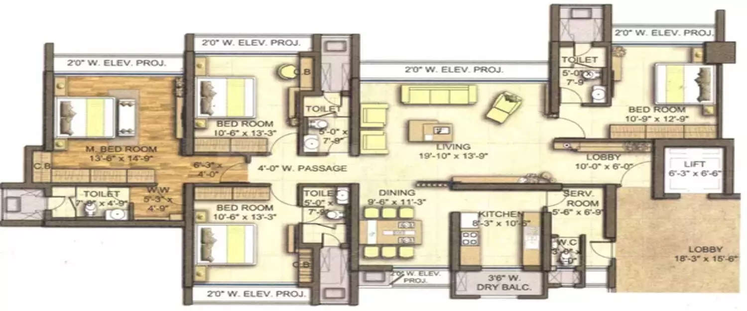 Floor plan for 4 BHK