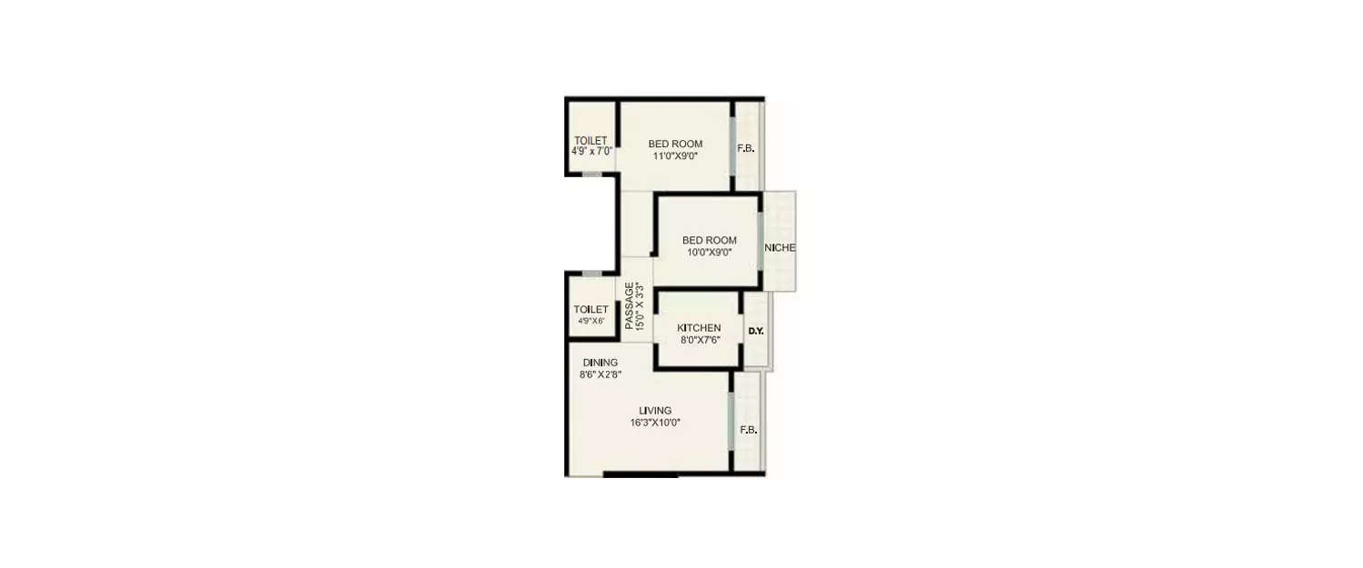 Floor plan for 2 BHK