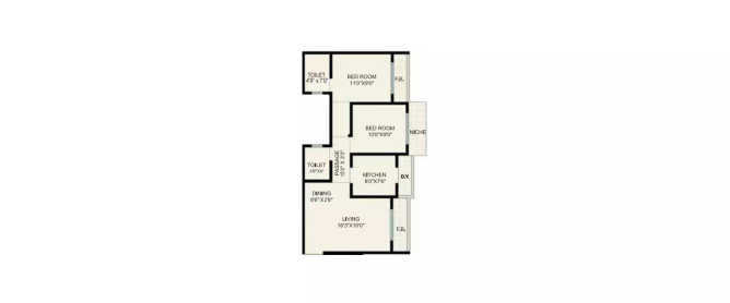 Ekta Brooklyn Park Phase III Virar - Floor plan 2 BHK 674 Sq.ft