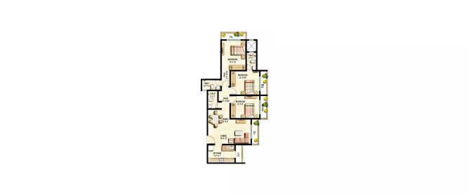 Ekta Parksville Virar - Floor plan 3 BHK 938 Sq.ft