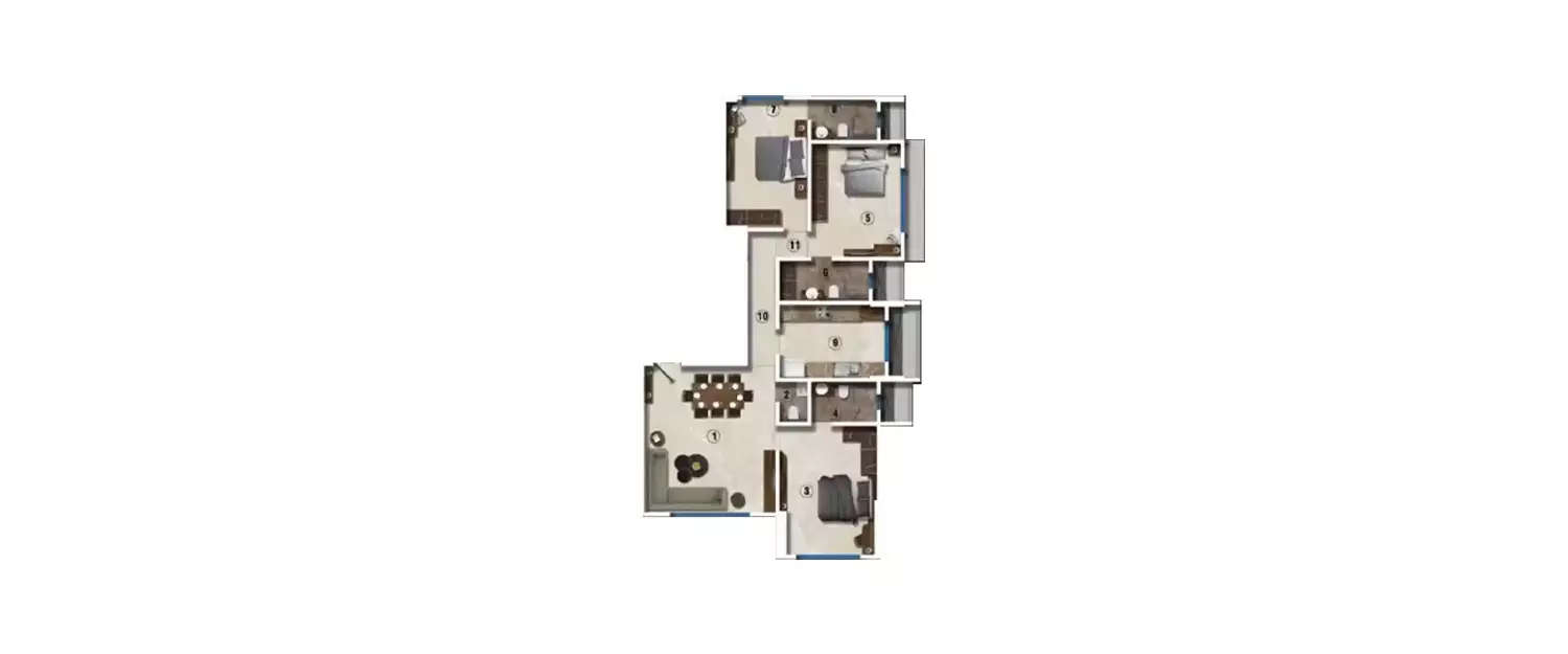Floor plan for 3 BHK