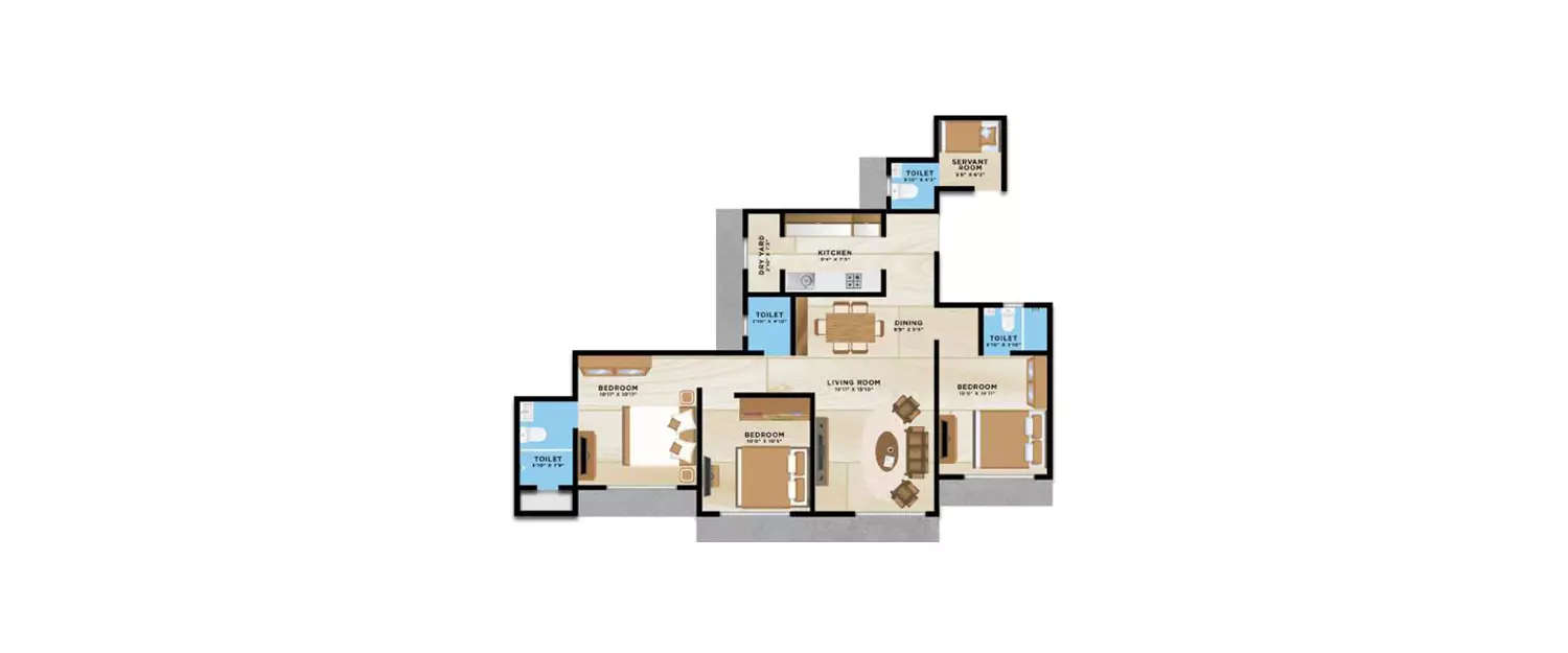 Floor plan for 3 BHK