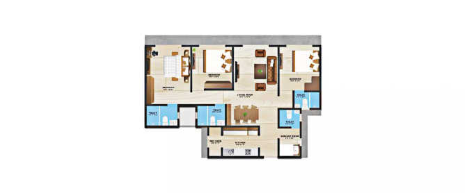 Raunak Codename Centre of Mumbai Sion - Floor plan 3.5 BHK 1012 Sq.ft