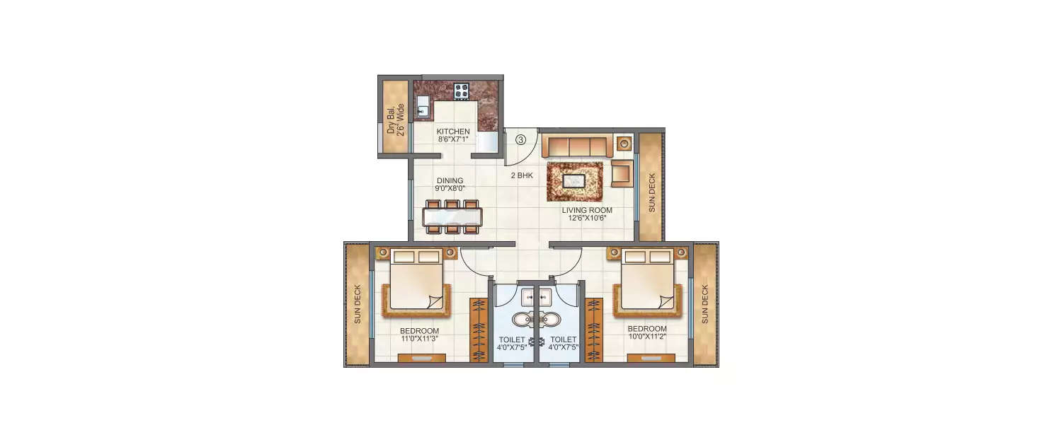 Floor plan for 2 BHK
