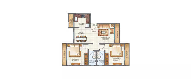 Raunak Heights Ghodbunder Road - Floor plan 2 BHK 1000 Sq.ft