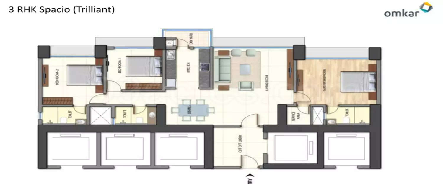 Floor plan for 3 BHK
