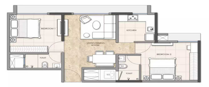 Omkar Sereno Jogeshwari - Floor plan 2 BHK 503 Sq.ft