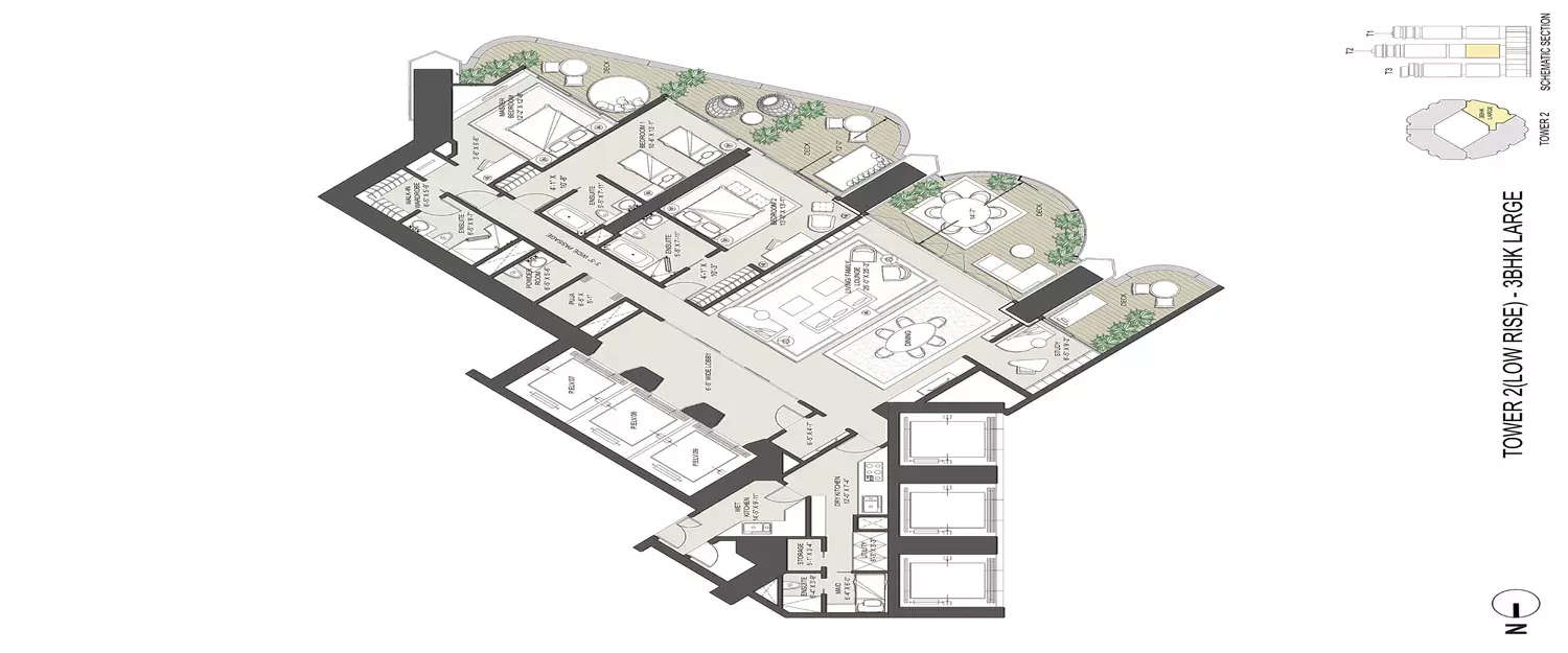 Floor plan for 3 BHK