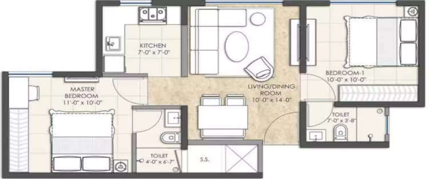 Floor plan for 2 BHK