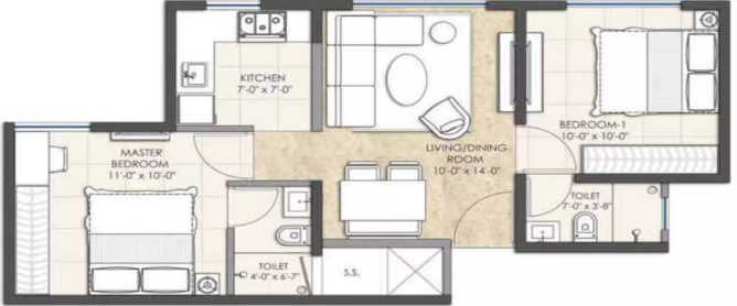 Omkar Lawns & Beyond Andheri - Floor plan 2 BHK 480 Sq.ft