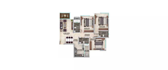 Ekta Lake Riviera Powai - Floor plan 3 BHK 995 Sq.ft