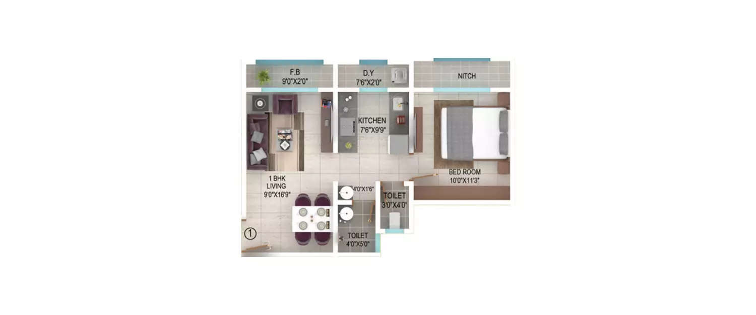 Floor plan for 1 BHK