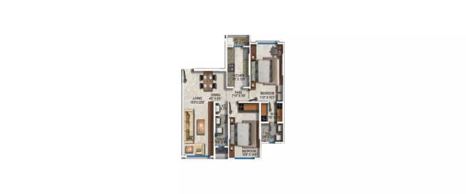 Ekta Trinity Santacruz - Floor plan 2 BHK 907 Sq.ft