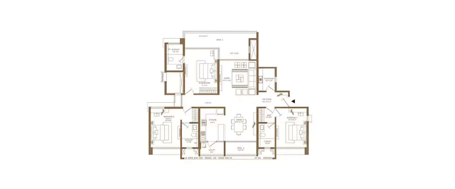 Floor plan for 3 BHK