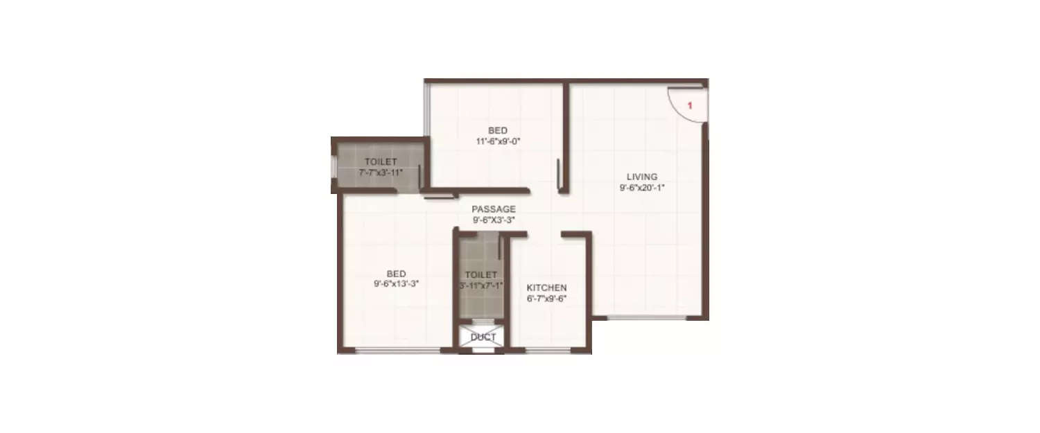 Floor plan for 2 BHK