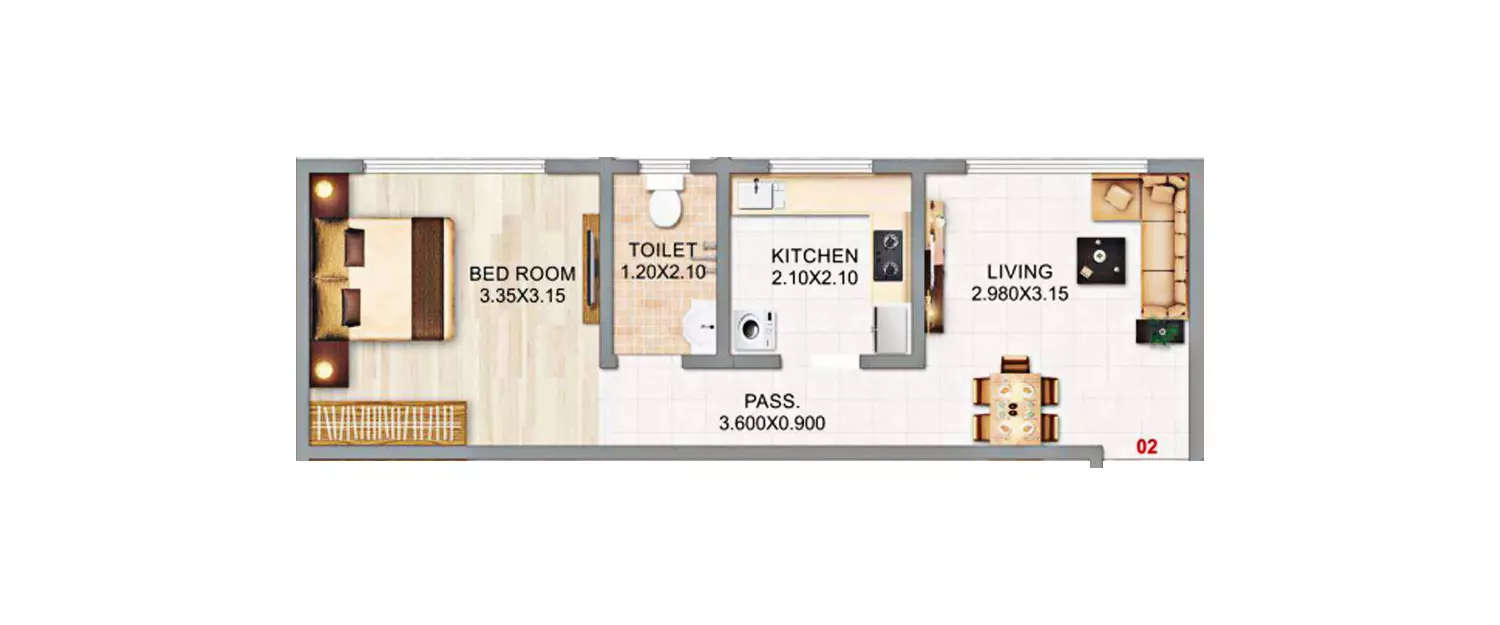 Floor plan for 1 BHK