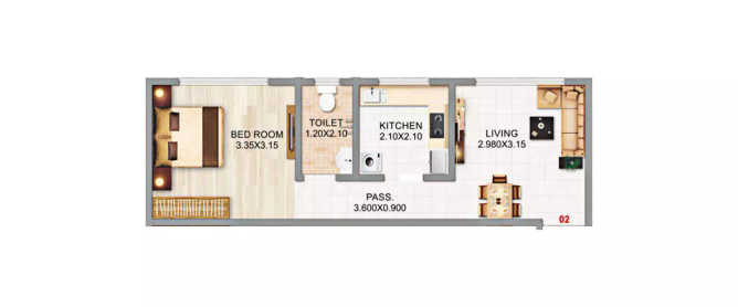 Adityaraj Pride Sion - Floor plan 1 BHK 345 Sq.ft
