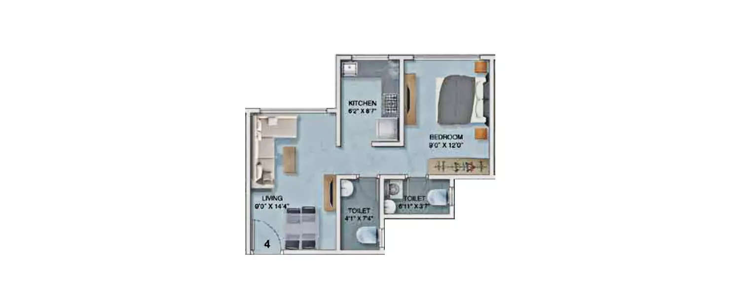 Floor plan for 1 BHK