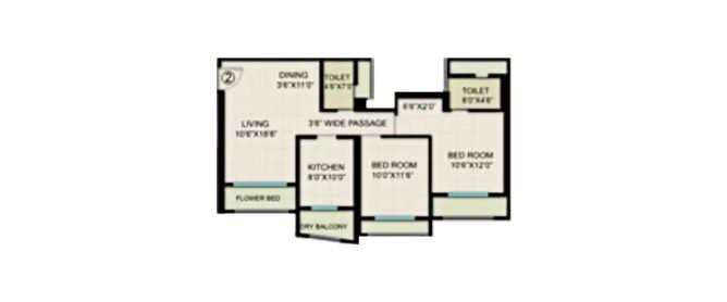 Majestic Tower Bhandup - Floor plan 2 BHK 711 Sq.ft