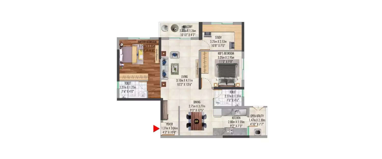 Floor plan for 2.5 BHK