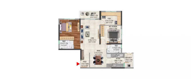 Kolte Patil Lakeside 24 Kannuru - Floor plan 2.5 BHK 1286 Sq.ft