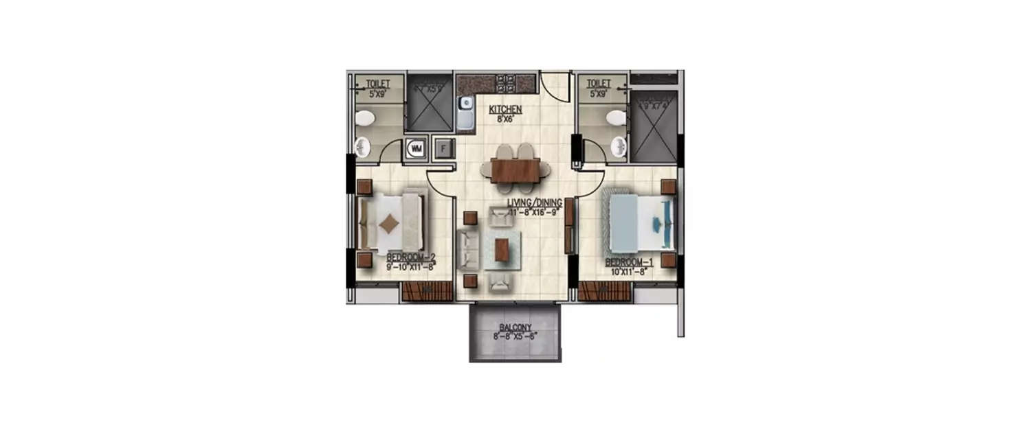 Floor plan for 2 BHK