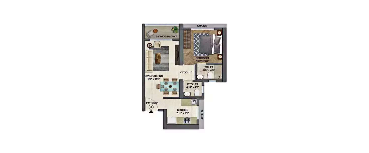 Floor plan for 1 BHK
