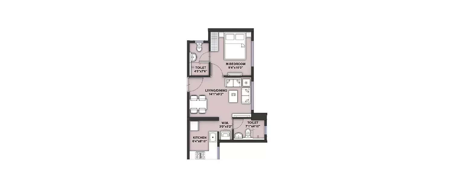 Floor plan for 1 BHK