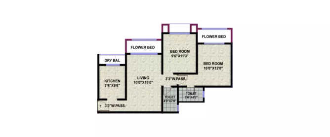 Galaxy Apartments Kurla - Floor plan 2 BHK 920 Sq.ft