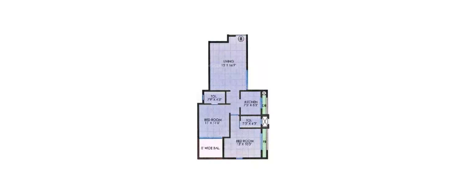 Floor plan for 2 BHK