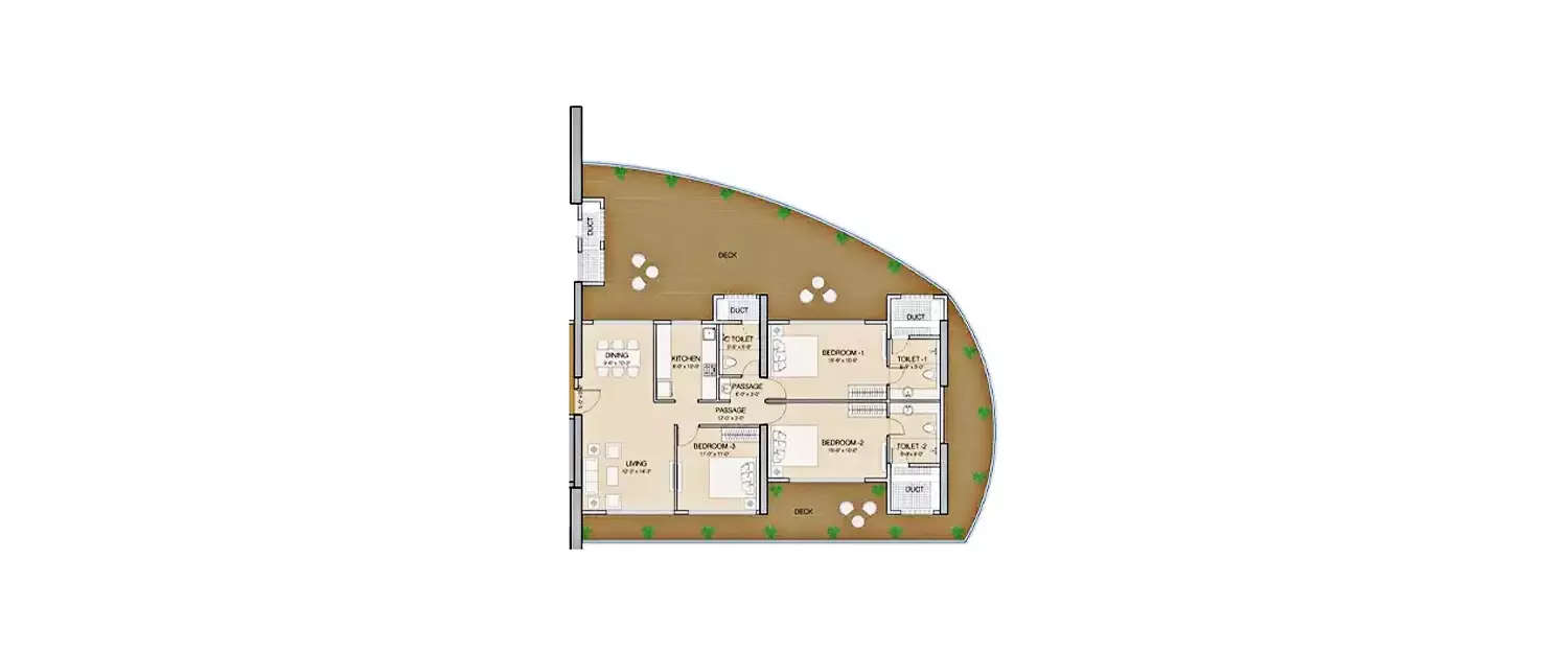 Floor plan for 3 BHK