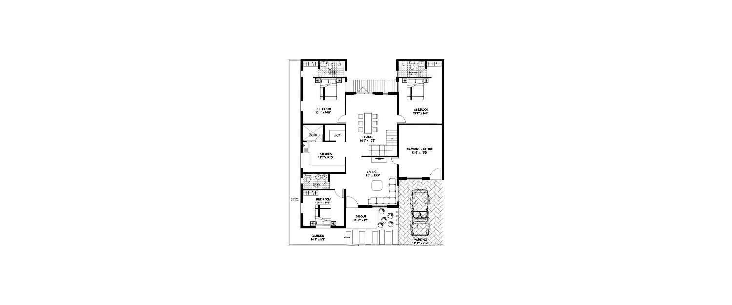 Floor plan for 3 BHK