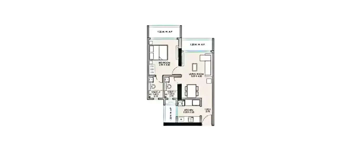 Floor plan for 1 BHK