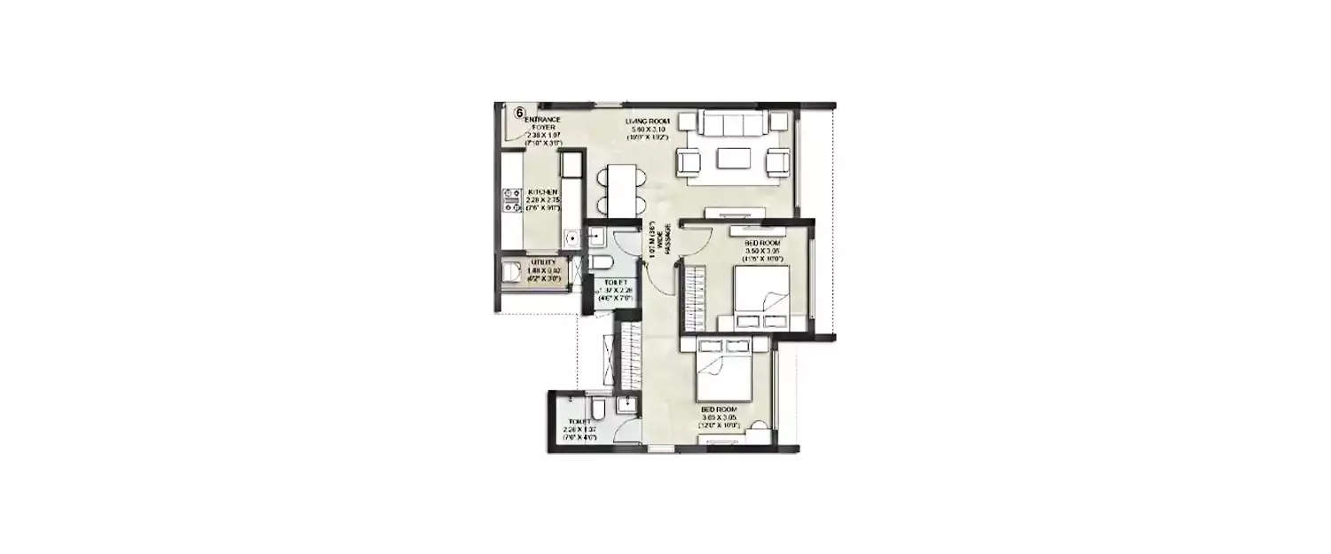 Floor plan for 2 BHK