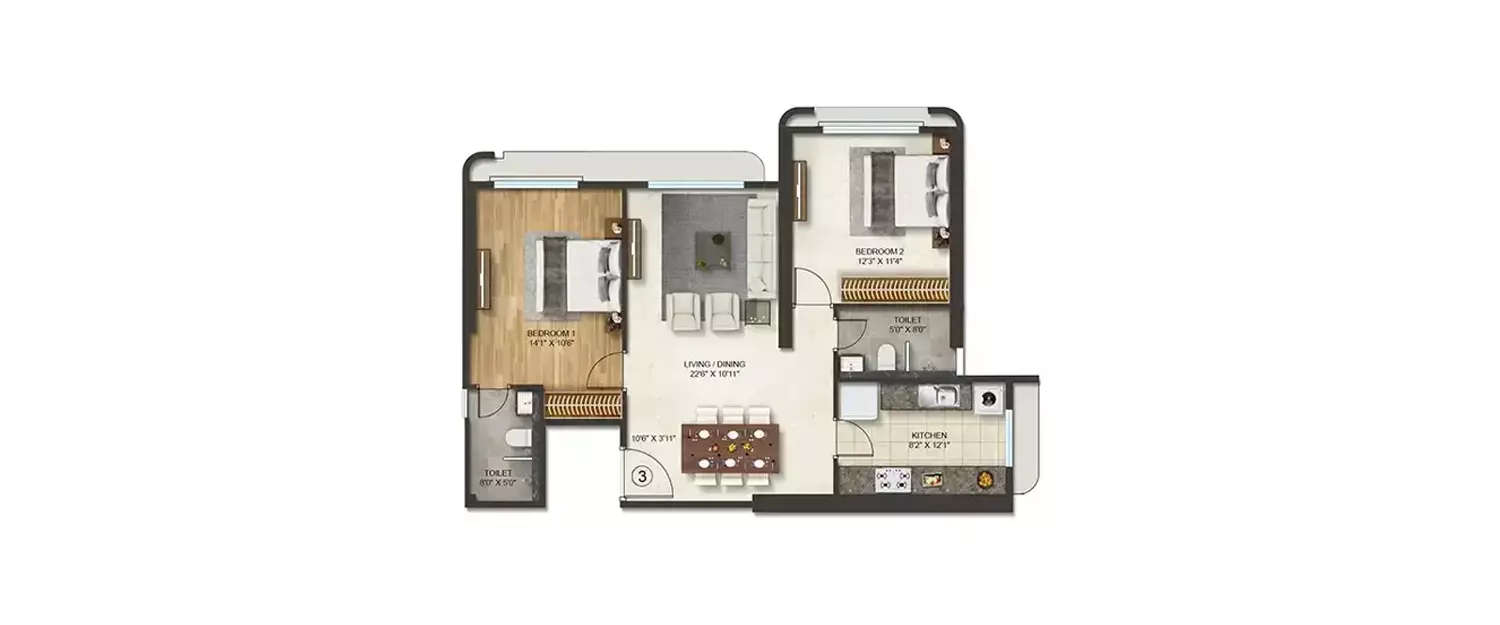 Floor plan for 2 BHK